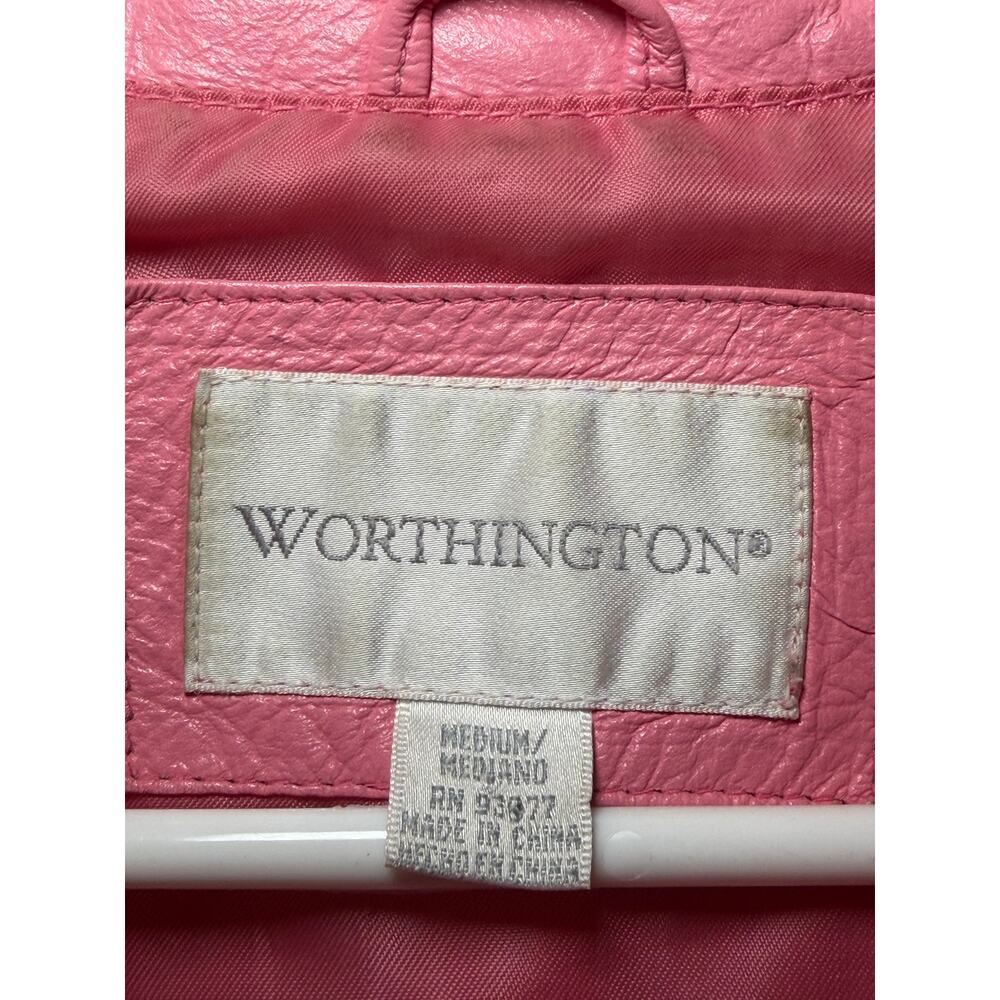 Worthington Vintage Bubblegum Pink Genuine Leather Zip Jacket Womens M - Picture 8 of 9